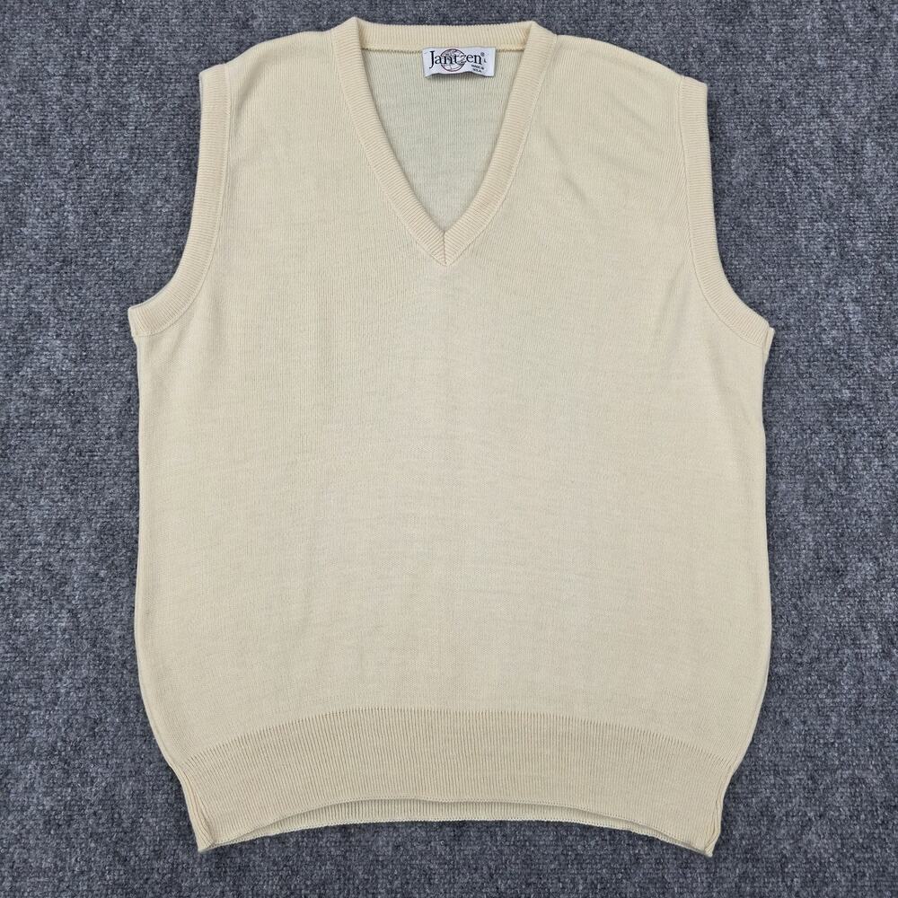 Vintage Jantzen Sweater Vest Mens Large Cream Beige Knit Pullover Sleeveless USA